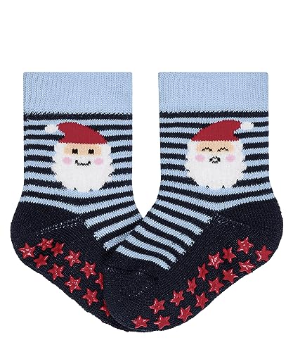 FALKE Unisex Baby Hausschuh-Socken Santa Stripes Baumwolle rutschhemmende Noppen 1 Paar, Blau (Marine 6120), 74-80 von FALKE