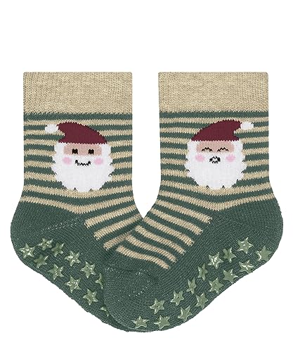 FALKE Unisex Baby Hausschuh-Socken Baby Santa Stripes B HP Baumwolle rutschhemmende Noppen 1 Paar, Grün (Dark Jade 7248), 62-68 von FALKE