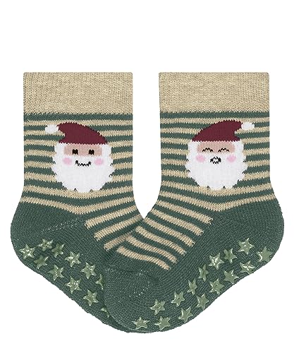 FALKE Unisex Baby Hausschuh-Socken Santa Stripes Baumwolle rutschhemmende Noppen 1 Paar, Grün (Dark Jade 7248), 80-92 von FALKE