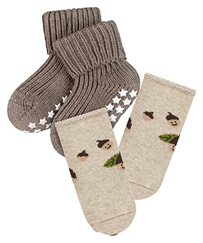 FALKE Unisex Baby Hausschuhe Cosy Acorn 2-Pack, Nachhaltige Biologische Baumwolle, 2 Paar, Mehrfarbig (Sortiment 10), 62-68 von FALKE