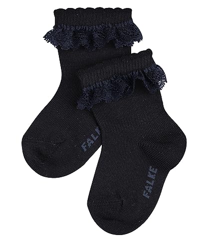 FALKE Unisex Baby Socken Romantic Lace B SO Baumwolle einfarbig 1 Paar, Blau (Dark Navy 6370), 62-68 von FALKE