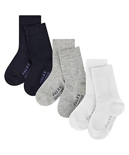 FALKE Unisex Baby Socken Sensitive Multipack B So Baumwolle mit Komfortbund 3 Paar, Mehrfarbig White Grey Navy Blue 0010, 62-68 von FALKE