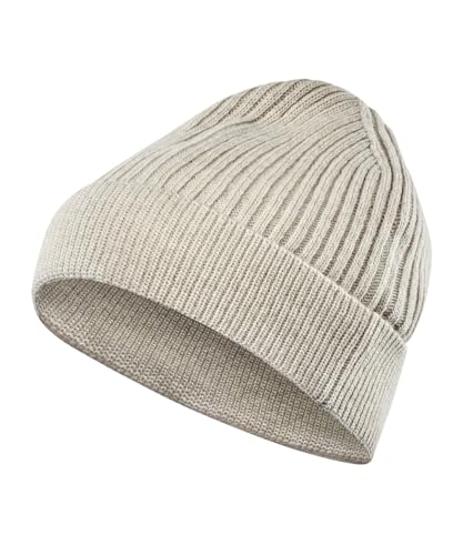FALKE Unisex Beanie-Mütze Basic Fancy Lambswool U Be Wolle schnelltrocknend warm 1 Stück, Beige Linen Melange 4541, OneSize von FALKE