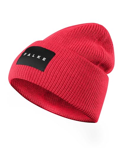 FALKE Unisex Beanie-Mütze Basic Label Big U Be Wolle schnelltrocknend warm 1 Stück, Rot Coral Red 8006, OneSize von FALKE