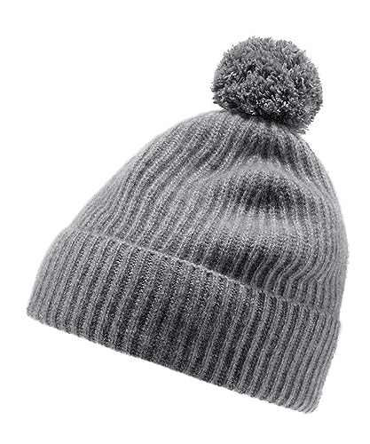 FALKE Unisex Beanie-Mütze Hat with Pompom U Be Kaschmir schnelltrocknend warm 1 Stück, Grau Light Grey Melange 3390, ONESIZE von FALKE