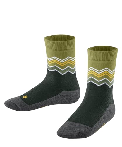 FALKE Unisex Kinder Active Sporty Zigzag K SO Baumwolle Wolle Rutschhemmende Noppen 1 Paar Stoppersocken, Grün (PEA Soup 7494), 19-22 von FALKE
