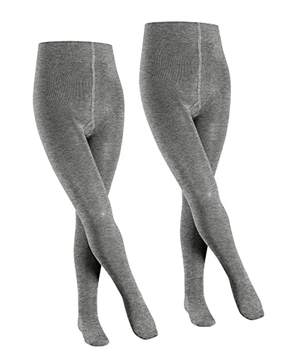 FALKE Unisex Kinder Strumpfhose Family 2-Pack K TI Baumwolle dick einfarbig 2 Stück, Grau (Light Grey 3400), 134-146 von FALKE