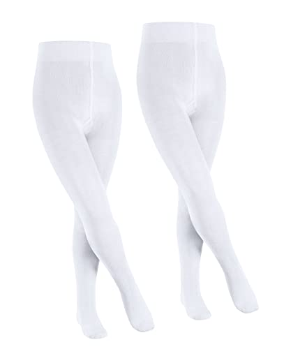 FALKE Unisex Kinder Strumpfhose Family 2-Pack K TI Baumwolle dick einfarbig 2 Stück, Weiß (White 2000), 80-92 von FALKE