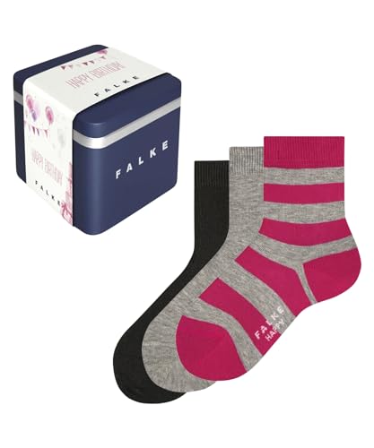 FALKE Unisex Kinder Socken Happy Triple Pack Giftbox K So Baumwolle gemustert 3 Paar, Mehrfarbig Blue Grey Pink 0010, 27-30 von FALKE