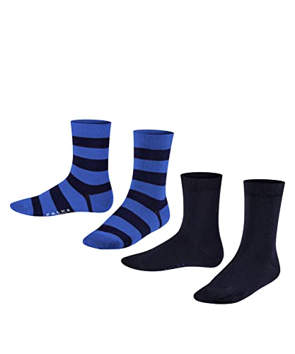 FALKE Unisex Kinder Socken Happy Stripe 2-Pack K SO Baumwolle gemustert 2 Paar, Schwarz (Black 3000), 27-30 von FALKE