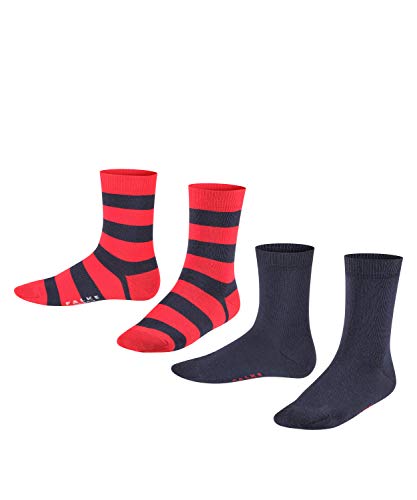 FALKE Unisex Kinder Socken Happy Stripe 2-Pack K SO Baumwolle gemustert 2 Paar, Blau (Marine 6120), 35-38 von FALKE