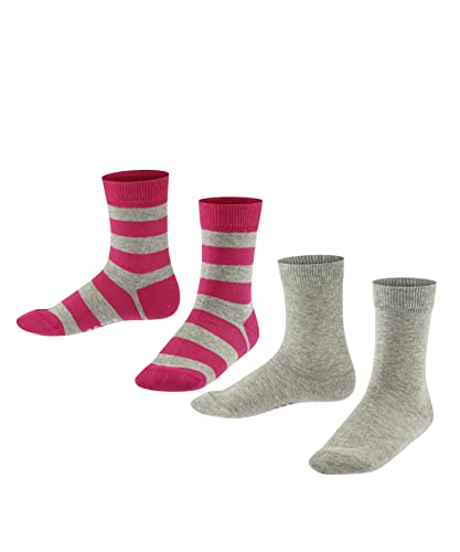 FALKE Unisex Kinder Socken Happy Stripe 2-Pack K SO Baumwolle gemustert 2 Paar, Grau (Light Grey 3400), 35-38 von FALKE