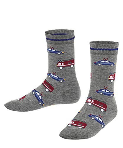 FALKE Unisex Kinder Socken Police and Fire Cars K SO Baumwolle gemustert 1 Paar, Grau (Light Grey 3400) neu - umweltfreundlich, 31-34 von FALKE