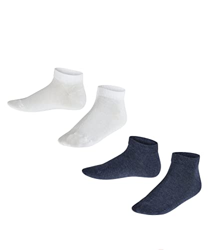FALKE Unisex Kinder Sneakersocken Happy Double Pack K Sn Baumwolle kurz einfarbig 2 Paar, Mehrfarbig Blue White 0040, 27-30 von FALKE