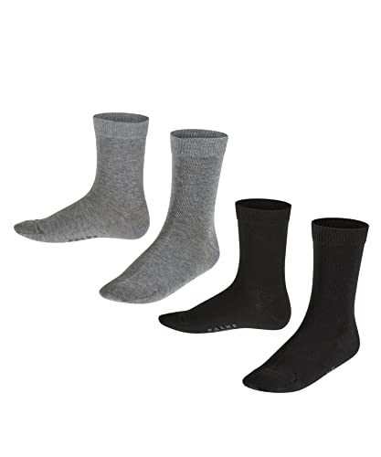 FALKE Unisex Kinder Socken Happy Double Pack K So Baumwolle einfarbig 2 Paar, Mehrfarbig Black Grey 0050, 39-42 von FALKE