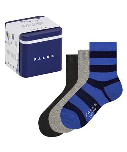 FALKE Unisex Kinder Socken Happy Triple Pack Giftbox K So Baumwolle gemustert 3 Paar, Mehrfarbig Blue Grey Mix 0020, 23-26 von FALKE