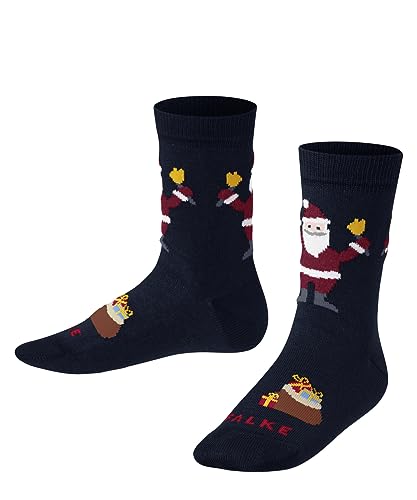 FALKE Unisex Kinder Socken Happy Santa K SO Baumwolle gemustert 1 Paar, Blau (Marine 6120), 27-30 von FALKE