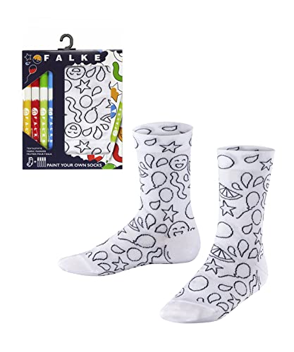 FALKE Unisex Kinder Socken Paint Your Own Socks K SO Baumwolle gemustert 1 Paar, Weiß (White 2000), 31-34 von FALKE