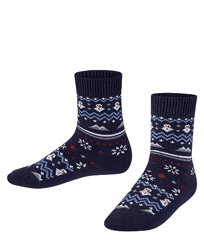 FALKE Unisex Kinder Socken Winter Fair Isle, Wolle Kaschmir, 1 Paar, Blau (Bluecollar 6733), 35-38 von FALKE