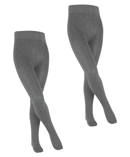 FALKE Unisex Kinder Strumpfhose Family Multipack K Ti Baumwolle dick einfarbig 2 Stück, Grau Light Grey Melange 3390, 110-116 von FALKE