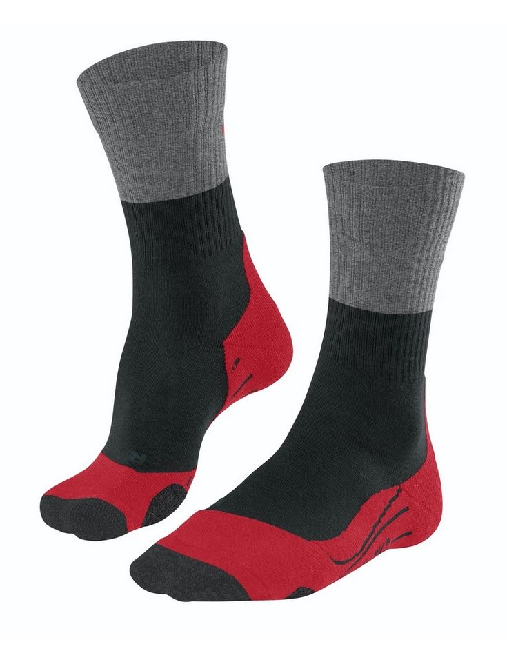 FALKE Wandersocken TK2 (Merinowolle, für leichtes Gelände) schwarz/grau/rot Herren von FALKE