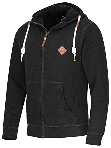 FALKENSTEJN stylischer Kapuzenpullover Sweatjacke Sweatshirt mit Logolederpatch Hoodie Pullover mit 2 seitlichen Taschen (Charcoal-Mix, XL) von FALKENSTEJN