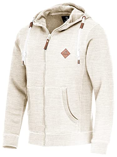 FALKENSTEJN stylischer Kapuzenpullover Sweatjacke Sweatshirt mit Logolederpatch Hoodie Pullover mit 2 seitlichen Taschen (Ecru-Mix, XXL) von FALKENSTEJN