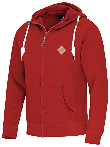 FALKENSTEJN stylischer Kapuzenpullover Sweatjacke Sweatshirt mit Logolederpatch Hoodie Pullover mit 2 seitlichen Taschen (Goji-Berry, L) von FALKENSTEJN