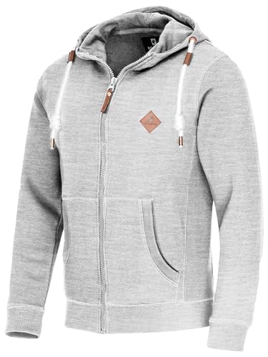 FALKENSTEJN stylischer Kapuzenpullover Sweatjacke Sweatshirt mit Logolederpatch Hoodie Pullover mit 2 seitlichen Taschen (Lt Grey, L) von FALKENSTEJN