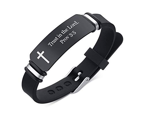 FALOME Edelstahl Silikon Bibelvers Armband Motivierende Zitate Botschaft Schrift Glaube christliches Armband religiöser Schmuck Geschenk für Männer (Farbe: Trust in the Lord Prov 3:5) von FALOME