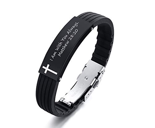 FALOME Silikon Bibelvers Armband Motivierende Zitate Botschaft Schrift Glaube christliches Armband religiöser Schmuck Geschenk für Männer (Farbe: Matthäus 28:20 I Am With You Always) von FALOME