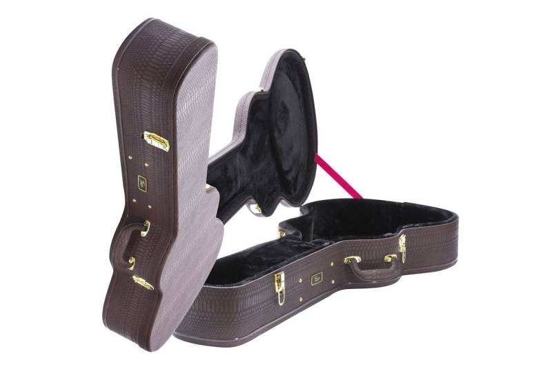 FAME Gitarrentasche (Jumbo Gitarrenkoffer Dark Brown Snakeskin-Optik Wetterfest Stabil Polsterung Zubehörfach Robuste Metallschnallen Tragegriff für Westerngitarren, Gitarrenkoffer und Gitarrentaschen, Gitarrenkoffer Westerngitarre), Jumbo Gitarrenkoffer, Wetterfest, Stabil von FAME