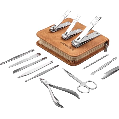 FAMILIFE Maniküre-Set, Nagel-Profi-Set, Maniküre-Set, Nagelknipser-Set, 13-teiliges Edelstahl-Nagelpflege-Set, Pediküre-Set, Herren-Maniküre-Set mit braunem Leder-Reiseetui für Herren FAMILIFE Maniküre-Set, Nagel-Profi-Set, Maniküre-Set, Nagelknipser-Set, 13-teiliges Edelstahl-Nagelpflege-Set, Pediküre-Set, Herren-Maniküre-Set mit braunem Leder-Reiseetui für Herren von FAMILIFE