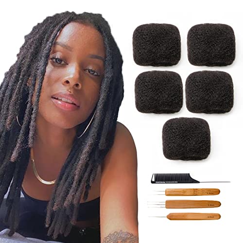 FAMILOCS Afro Kinky, eng anliegend, 100 % Echthaar, Naturschwarz, 20,3 cm lang, Set mit 5 Packungen mit Häkelnadel und Rattenschwanzkamm, ideal für Dredlock-Extensions, Reparac FAMILOCS Afro Kinky, eng anliegend, 100 % Echthaar, Naturschwarz, 20,3 cm lang, Set mit 5 Packungen mit Häkelnadel und Rattenschwanzkamm, ideal für Dredlock-Extensions, Reparac von FAMILOCS