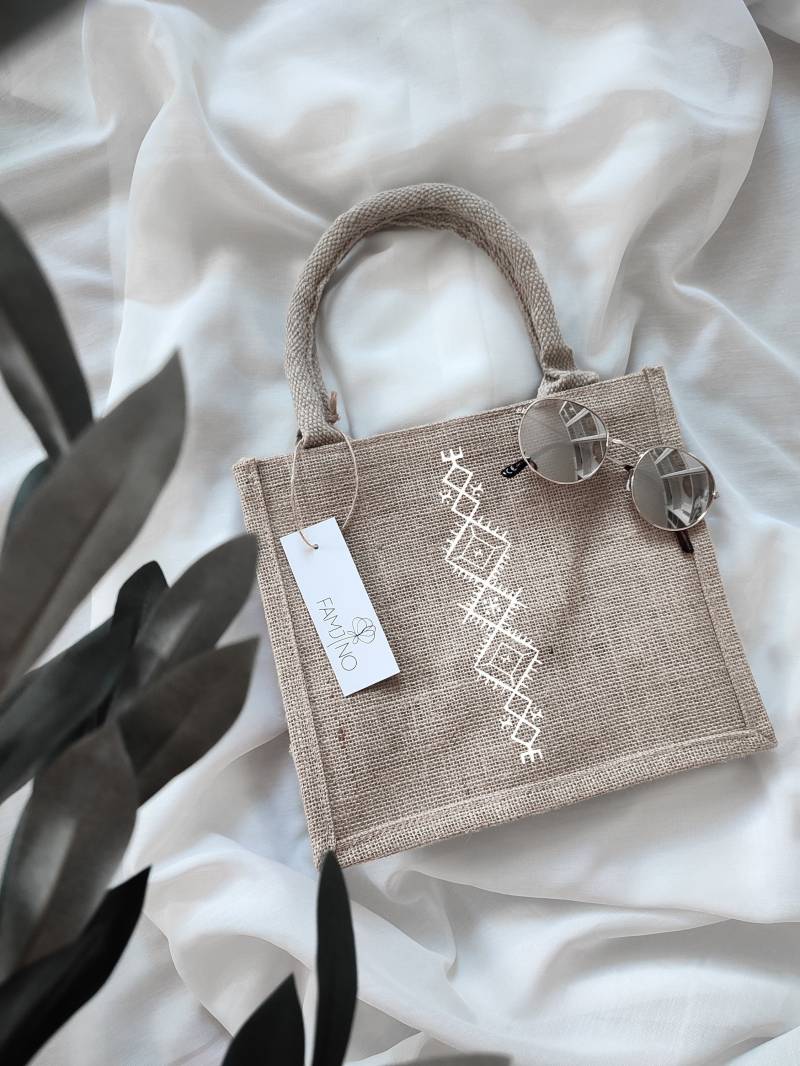 Amazigh Muster Filigran Jutetasche | Tifinagh Berber Tazerzit Tarz Fessi Ethno Boho Kabyle Geschenkidee von FAMJINO
