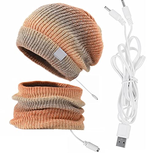 FAMKIT Elektrisch beheizter Schal Mütze USB beheizt Damen Strickmütze Beanie Schal Set Weich Warm Fleece Gefüttert Winter Skimütze Kreis Schal für Winter Outdoor Reisen Radfahren von FAMKIT