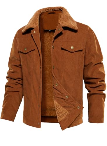 FANARCHER Herren Cordjacke Sherpa gefüttert Fleece Trucker Arbeitsjacke Baumwolle Umlegekragen Mäntel Winter Warm Outwear von FANARCHER