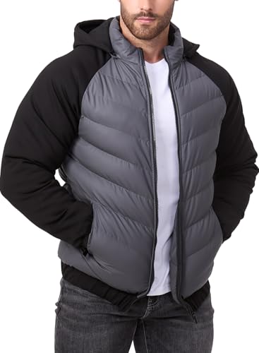 FANARCHER Herren Steppjacke Dwon Mantel Winter Warm Outwear mit abnehmbarer Kapuze von FANARCHER