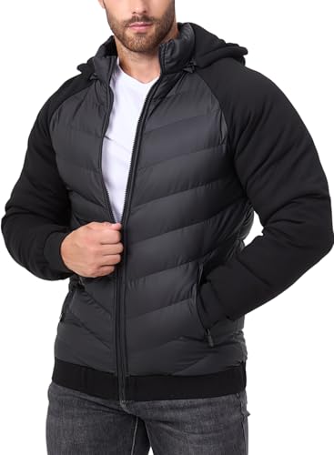 FANARCHER Herren Steppjacke Dwon Mantel Winter Warm Outwear mit abnehmbarer Kapuze von FANARCHER