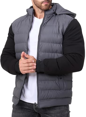 FANARCHER Herren Winterjacke Bomber Fleece Baumwolle gepolstert Reißverschluss warm Outwear Patchwork gesteppt Windbreaker von FANARCHER