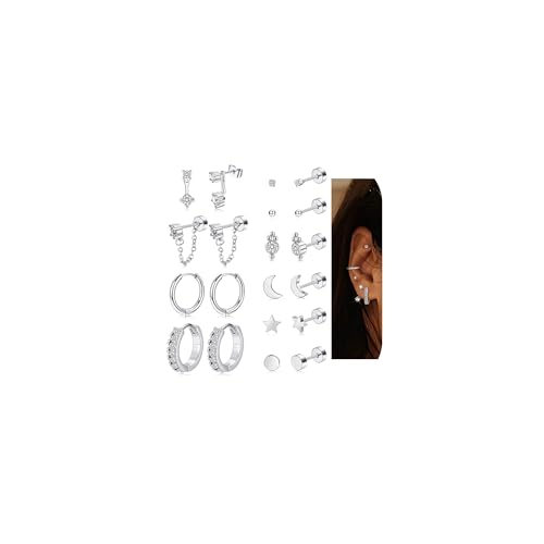 FANCH 10Paar Ohrringe Set Edelstahl für Damen Herren Flatback Ohrstecker Chirurgenstahl Klein Creolen Zirkonia Kette Grüne Ohrringe Hängend Knorpel Tragus Ohrringe für Mehrere Piercing Silber FANCH 10Paar Ohrringe Set Edelstahl für Damen Herren Flatback Ohrstecker Chirurgenstahl Klein Creolen Zirkonia Kette Grüne Ohrringe Hängend Knorpel Tragus Ohrringe für Mehrere Piercing Silber von FANCH