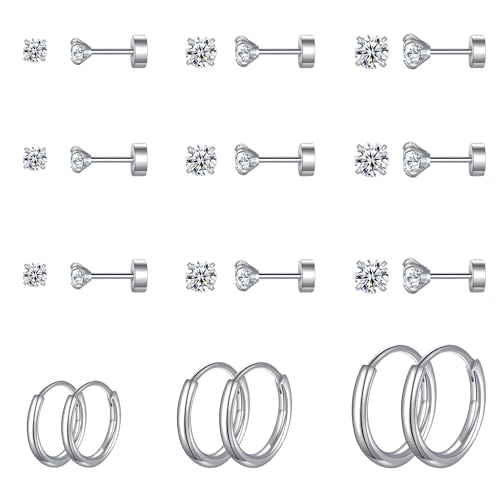 FANCH 12Paare klein Ohrstecker Creolen Set Edelstahl für Mehrere Piercings Hypoallergene 14K Vergoldet Cubic Zirkonia Screwback Silber Flache Rückseite Ohrringe Knorpel Kleine Creolen für Damen Herren FANCH 12Paare klein Ohrstecker Creolen Set Edelstahl für Mehrere Piercings Hypoallergene 14K Vergoldet Cubic Zirkonia Screwback Silber Flache Rückseite Ohrringe Knorpel Kleine Creolen für Damen Herren von FANCH