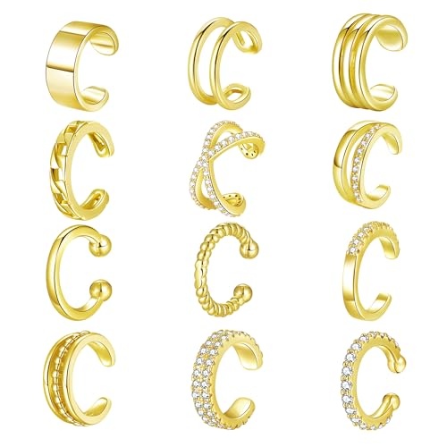 FANCH 12Pcs Ear Cuffs für Damen Ohrmanschette Ohrringe 14K Vergoldet Manschette Ohrringe Nicht Durchbohrte Clip Ohrringe Non Piercing Fake Helix Knorpel Wrap Cuff Ohrklemme Ohrringe Gold FANCH 12Pcs Ear Cuffs für Damen Ohrmanschette Ohrringe 14K Vergoldet Manschette Ohrringe Nicht Durchbohrte Clip Ohrringe Non Piercing Fake Helix Knorpel Wrap Cuff Ohrklemme Ohrringe Gold von FANCH