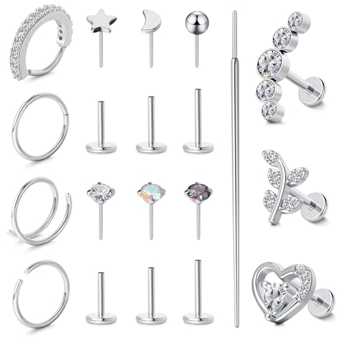 FANCH 14Stück 16G 20G Nasenpiercing Edelstahl für Damen Herren 316L Chirurgenstahl Intern Gewinde Flache Rückseite Ohr Piercing Hypoallergene CZ Labret Nasenring Conch Tragus Helix Piercing Silber FANCH 14Stück 16G 20G Nasenpiercing Edelstahl für Damen Herren 316L Chirurgenstahl Intern Gewinde Flache Rückseite Ohr Piercing Hypoallergene CZ Labret Nasenring Conch Tragus Helix Piercing Silber von FANCH