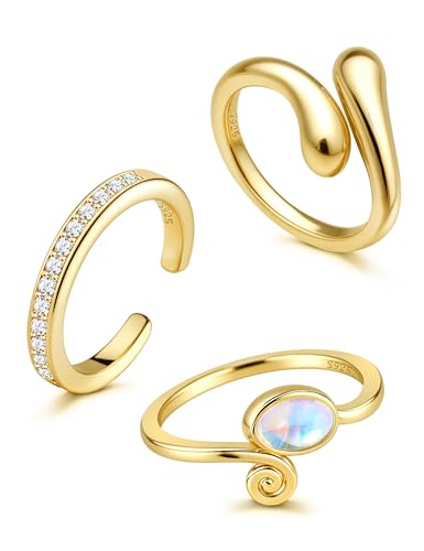FANCH 3PCS 925 Sterling Silber Zehenringe für Damen Hypoallergene Verstellbarer Band Tail Offene Zehenringe Minimalistische Träne Zirkon Mondstein Zehenringe Sommer Strand Fuß Schmuck Set Gold FANCH 3PCS 925 Sterling Silber Zehenringe für Damen Hypoallergene Verstellbarer Band Tail Offene Zehenringe Minimalistische Träne Zirkon Mondstein Zehenringe Sommer Strand Fuß Schmuck Set Gold von FANCH