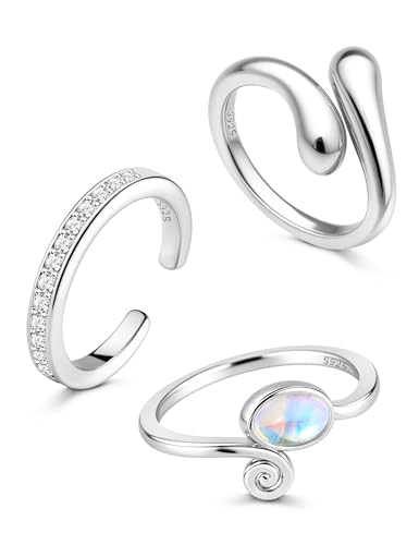 FANCH 3PCS 925 Sterling Silber Zehenringe für Damen Hypoallergene Verstellbarer Band Tail Offene Zehenringe Minimalistische Träne Zirkon Mondstein Zehenringe Sommer Strand Fuß Schmuck Set Silber FANCH 3PCS 925 Sterling Silber Zehenringe für Damen Hypoallergene Verstellbarer Band Tail Offene Zehenringe Minimalistische Träne Zirkon Mondstein Zehenringe Sommer Strand Fuß Schmuck Set Silber von FANCH