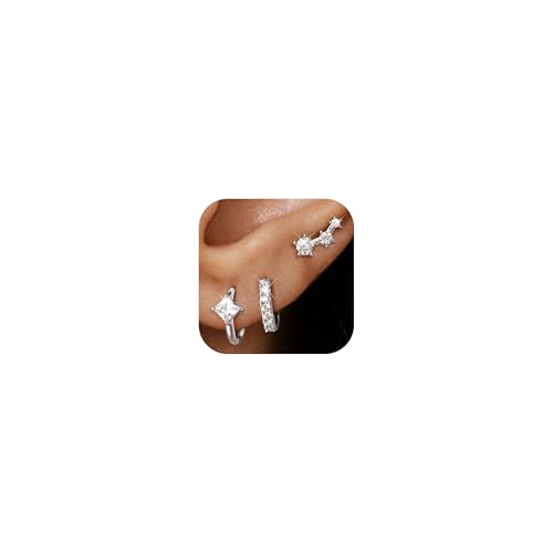 FANCH 14K Vergoldete Silber Ohrringe Set für Damen Mädchen - Kleine Ohrstecker, Stapelbare Creolen mit Zirkonia für Mehrere Piercings - Hypoallergene Knorpel Piercing Ohrringe von FANCH