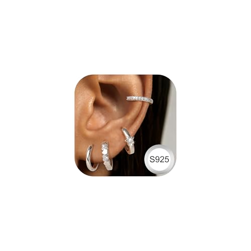 FANCH 4Paar Creolen Silber für Damen Mädchen 925 Silber Post Cubic Zirkonia Huggie Kleine Creolen Ohrringe 14K Vergoldet Hypoallergene Knorpel Schläfer Ohrringe Set für Mehrere Piercings 10MM Silber FANCH 4Paar Creolen Silber für Damen Mädchen 925 Silber Post Cubic Zirkonia Huggie Kleine Creolen Ohrringe 14K Vergoldet Hypoallergene Knorpel Schläfer Ohrringe Set für Mehrere Piercings 10MM Silber von FANCH