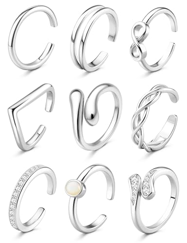 FANCH 9Pcs Zehenringe für Damen Verstellbarer Offene Hypoallergene 14K Gold Gefüllte Zirkonia Träne Opal Keltische Band Infinity Zehenringe Daumen Knöchel Ringe Sommer Strand Fuß Schmuck Set Silber FANCH 9Pcs Zehenringe für Damen Verstellbarer Offene Hypoallergene 14K Gold Gefüllte Zirkonia Träne Opal Keltische Band Infinity Zehenringe Daumen Knöchel Ringe Sommer Strand Fuß Schmuck Set Silber von FANCH