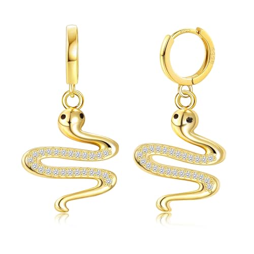 FANCH Creolen Ohrringe Hängend Silber 925 Post für Damen 14K Vergoldet Hypoallergene Leichte Huggie Creolen CZ Gold Schlange Zierliche Drop Dangle Ohrringe für Damen von FANCH